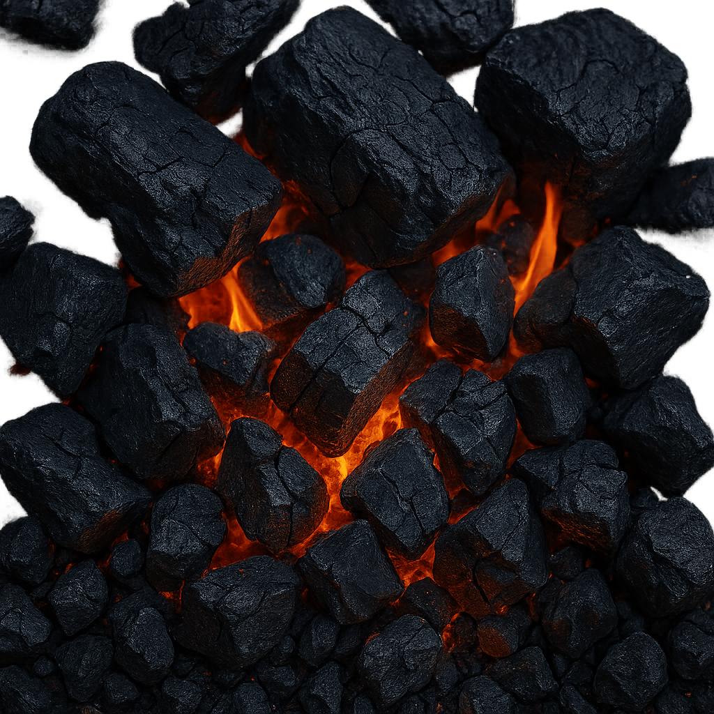 Hot coals isolated on transparent background