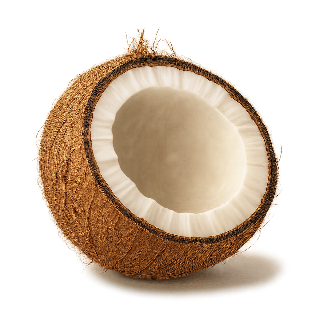 Coconut halves with natural details isolated on transparent background