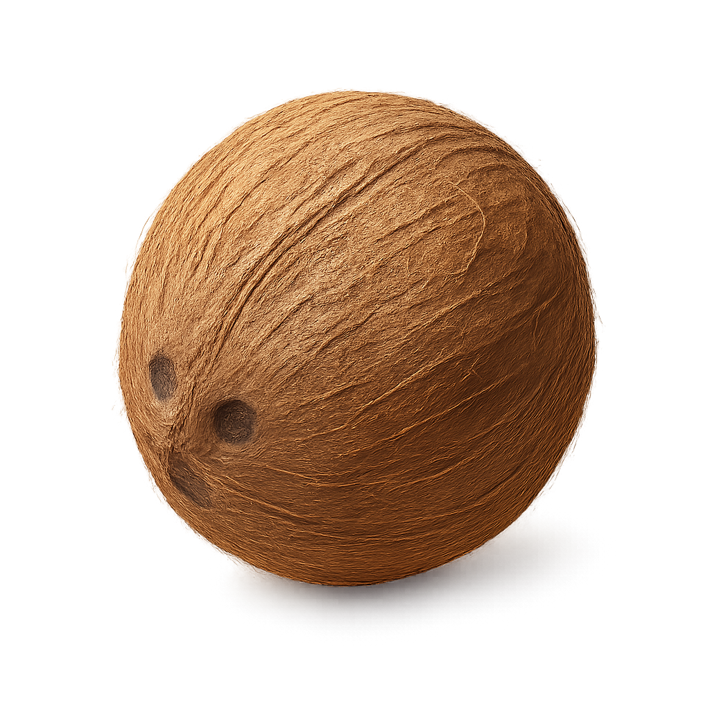 Whole coconut isolated on transparent background