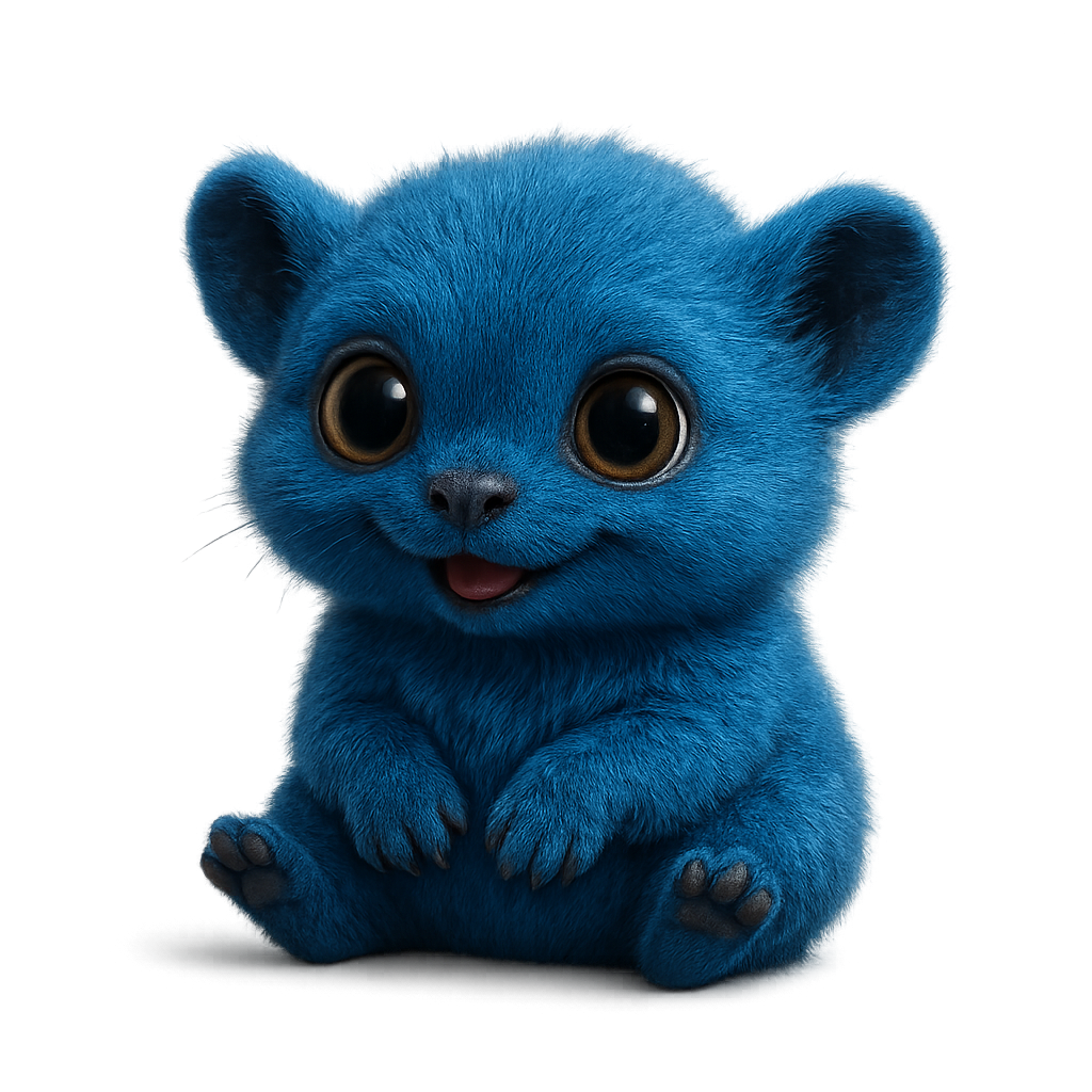 Cute blue cartoon animal with big eyes isolated on transparent background