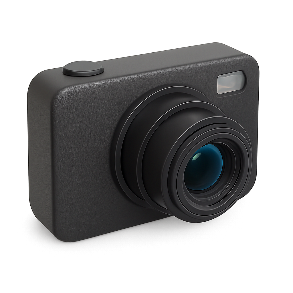 Close-up digital camera with lens on transparent background