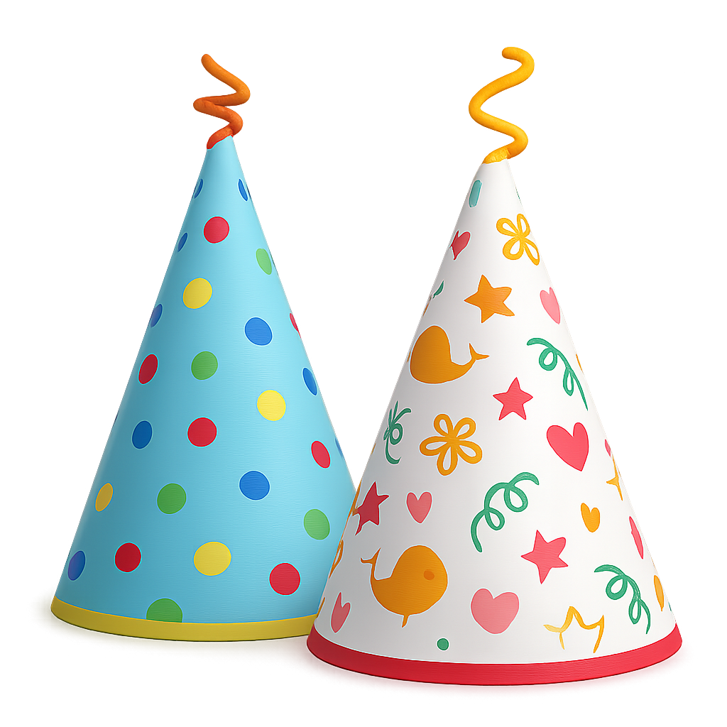 Festive hats with bright patterns isolated on transparent background