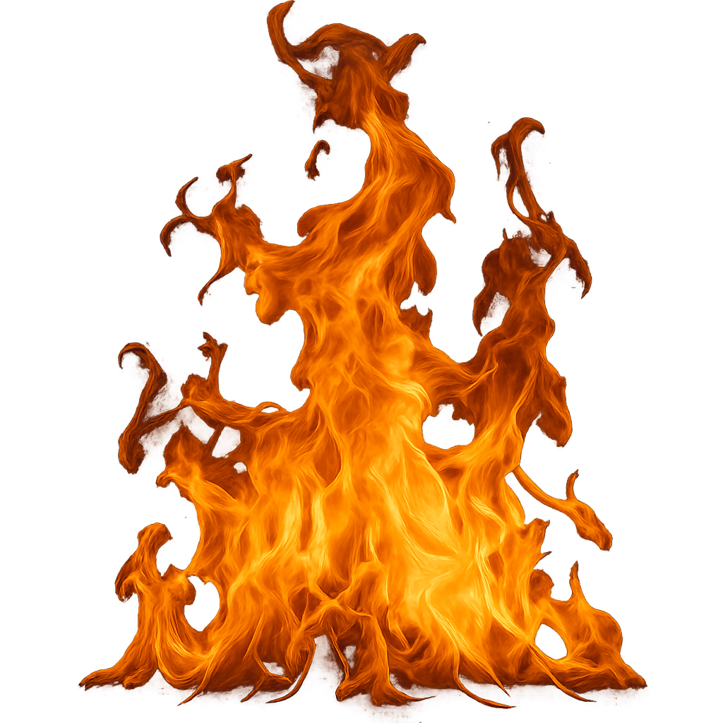 Detailed flaming fire isolated on transparent background