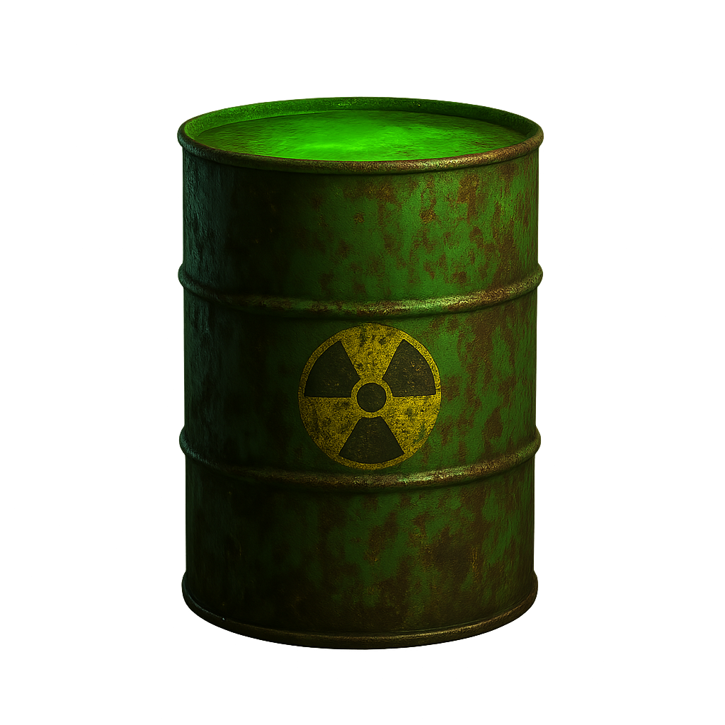 Glowing radioactive container isolated on transparent background