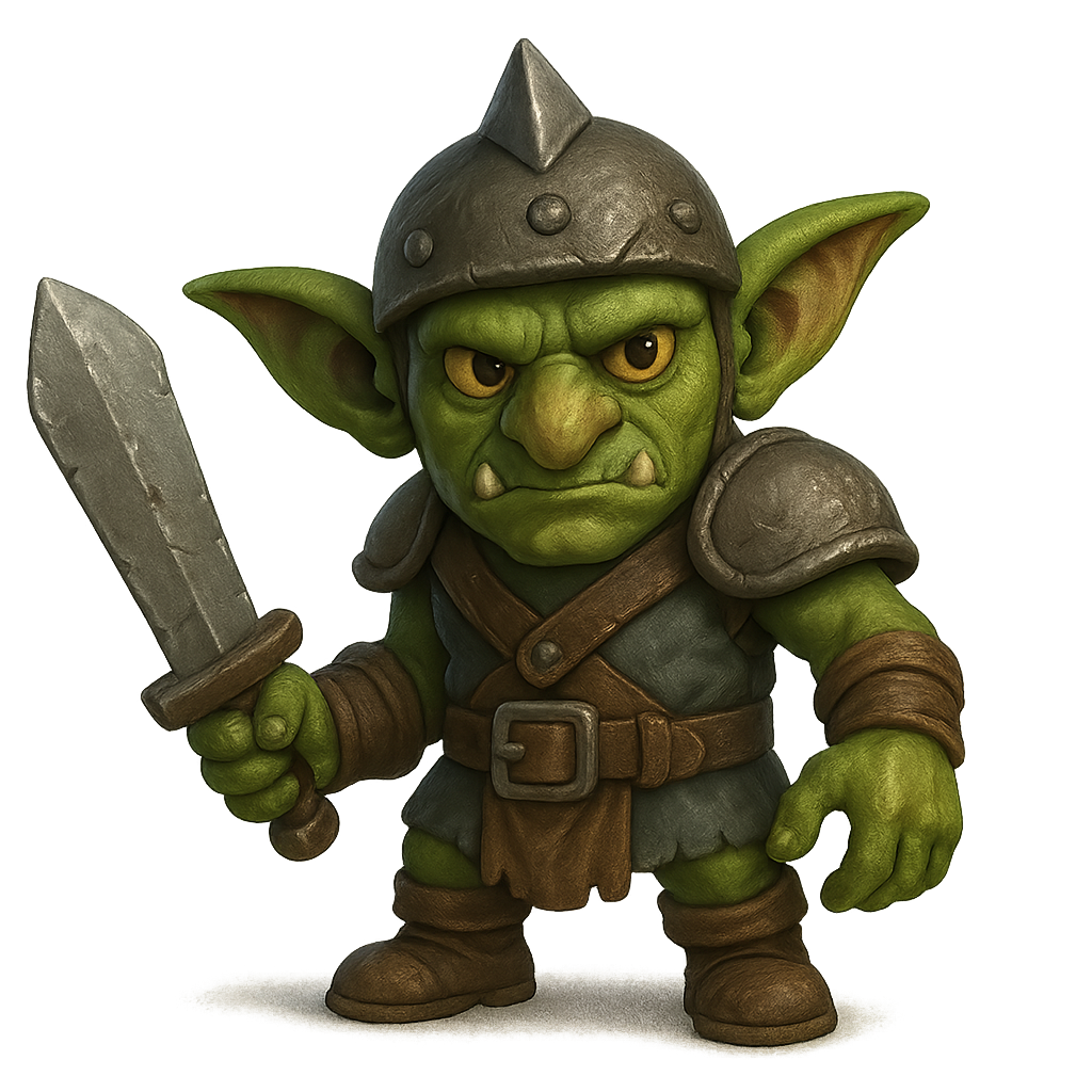 Goblin warrior holding sword isolated on transparent background