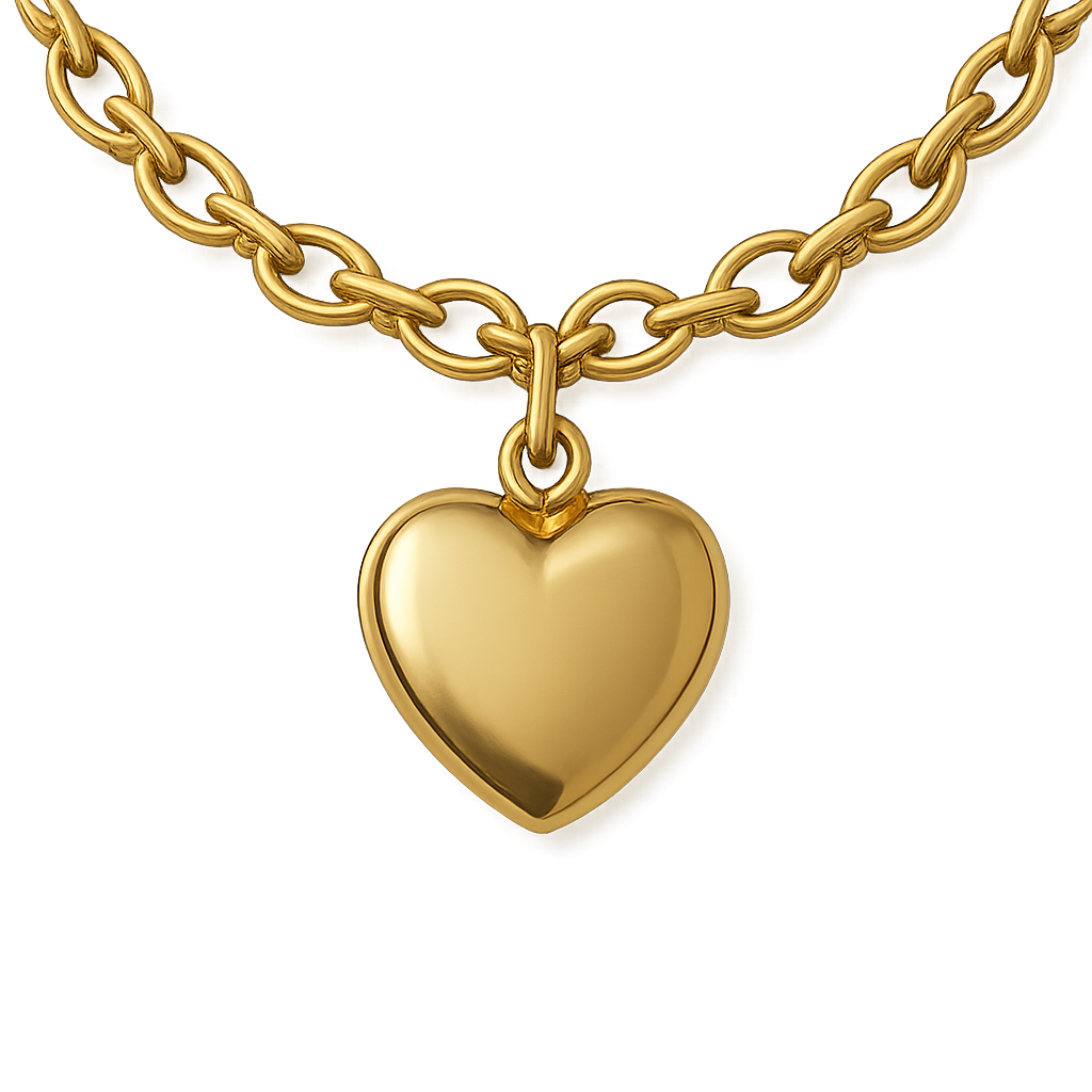 Collar de oro con colgante en forma de corazón sobre fondo transparente