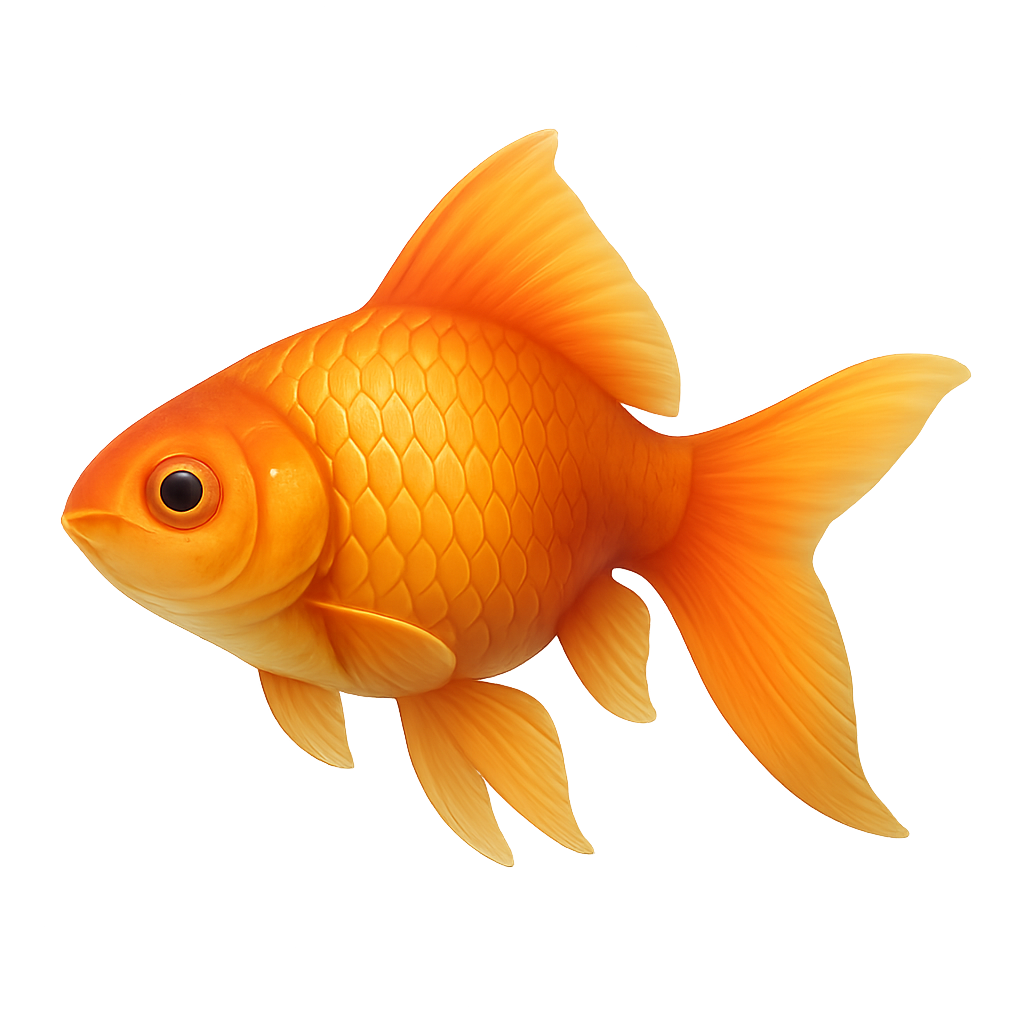 Golden fish with flowing fins on transparent background