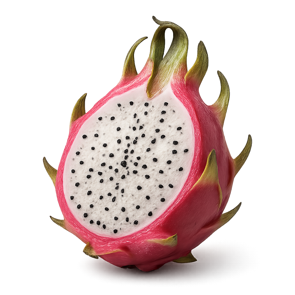 Pitaya cortada con pulpa blanca y semillas negras
