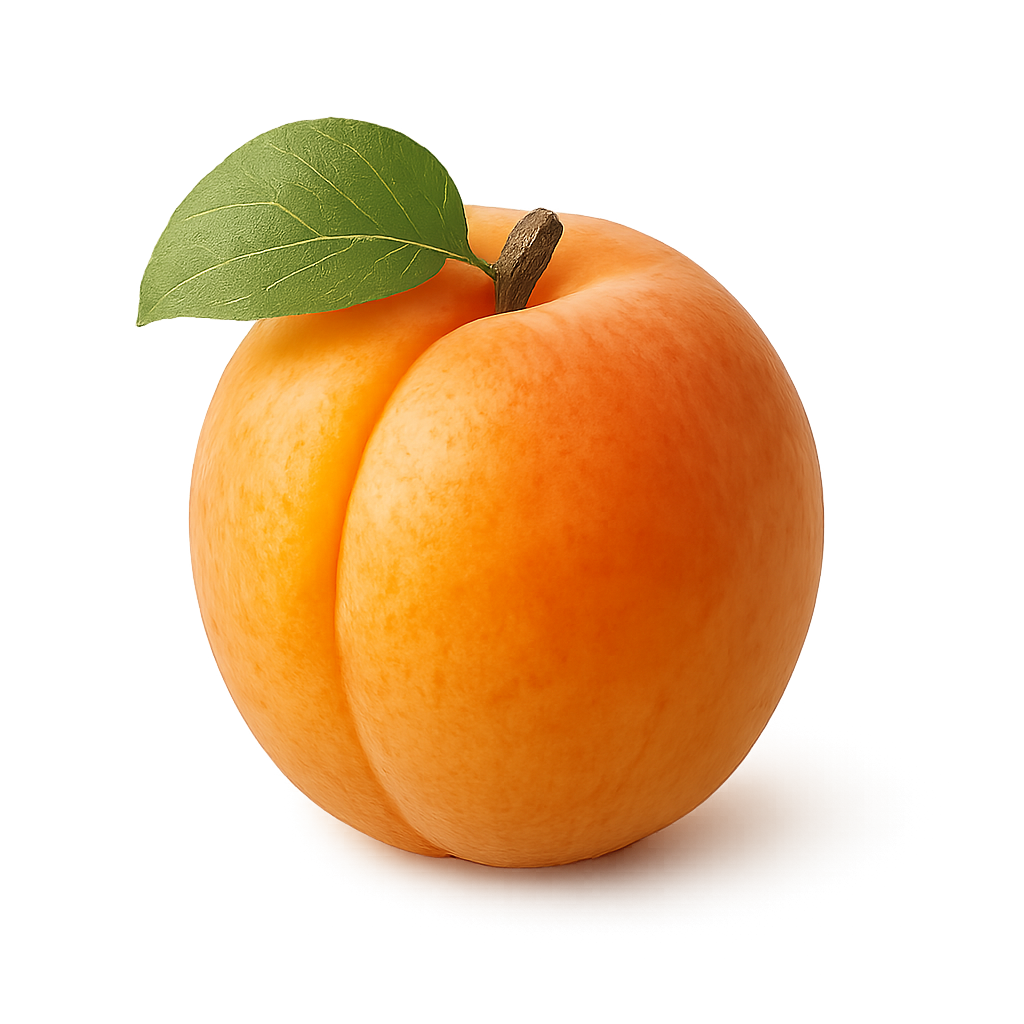 Juicy apricot fruit with a green leaf