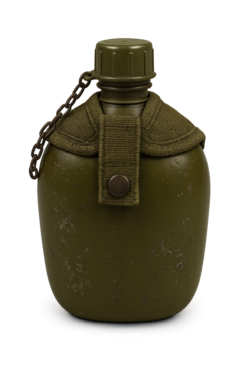 Cantil militar com envoltório de tecido PNG — garrafa tática de água em fundo transparente Cantil militar com envoltório de tecido em fundo transparente