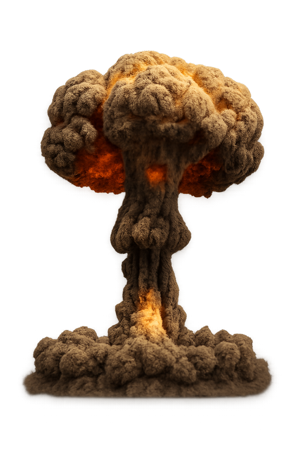 Nube nuclear en forma de hongo PNG — efecto de explosión apocalíptica para temas bélicos, carteles y diseño de ciencia ficción Nube nuclear realista en forma de hongo sobre fondo transparente