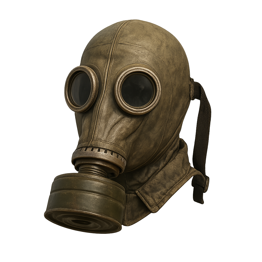 Masker gas militer lama di latar belakang transparan