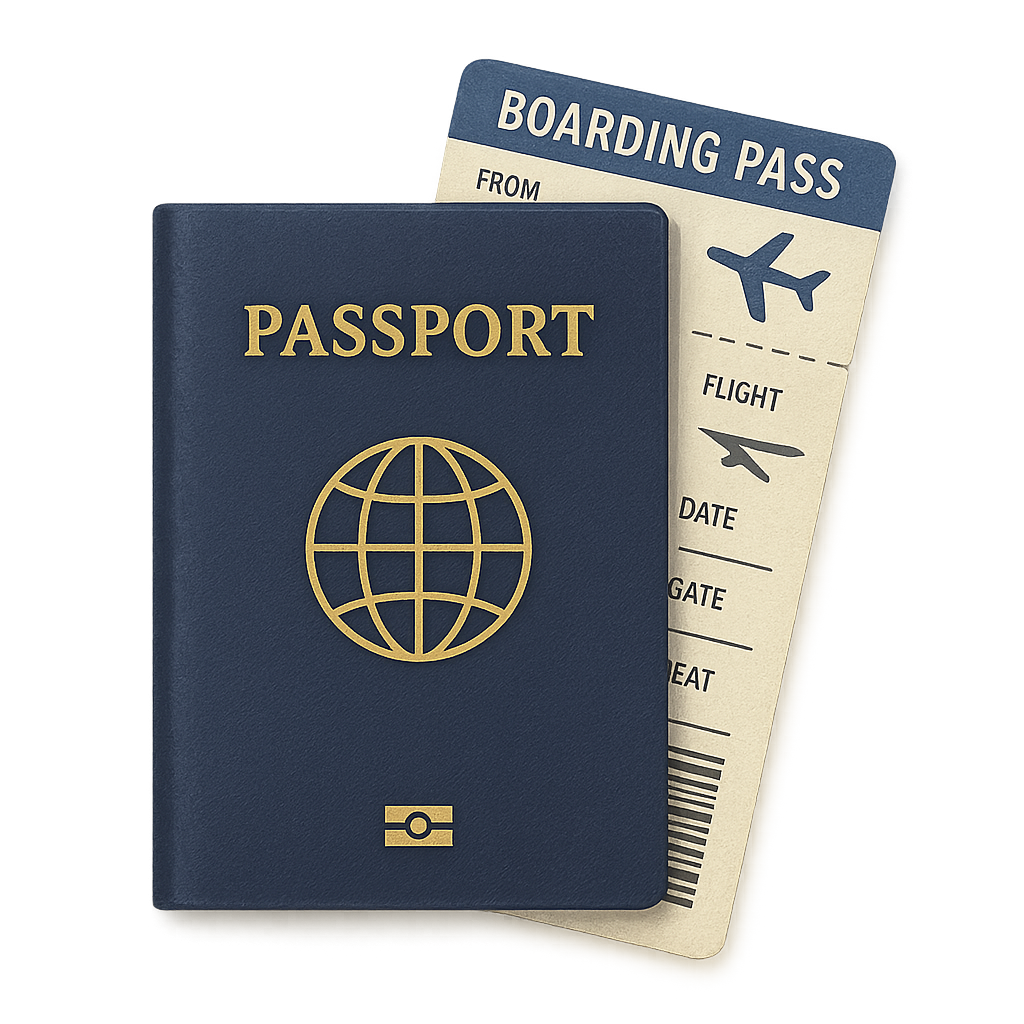 Passport and boarding pass isolated on transparent background