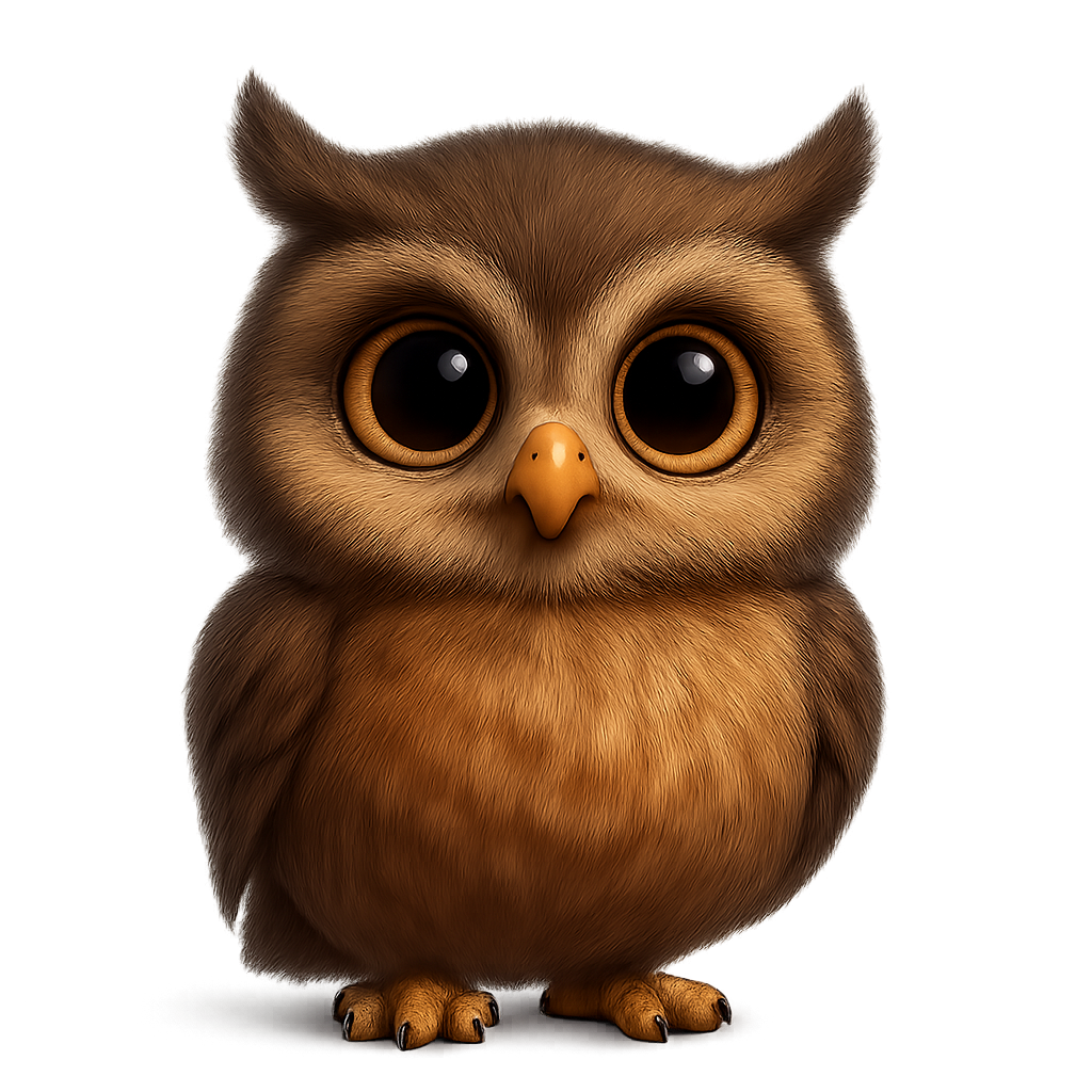 Owl with expressive eyes isolated on transparent background