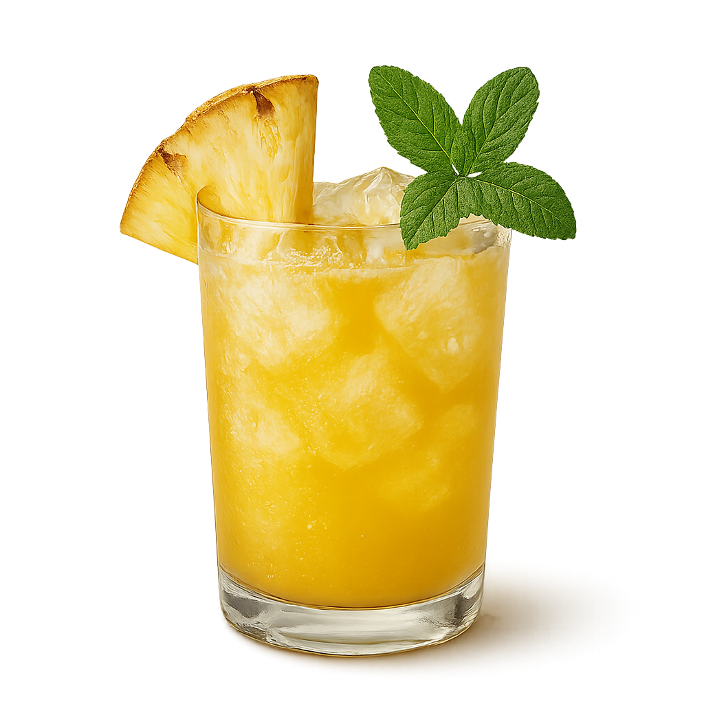 Tropical pineapple cocktail with mint leaves in a clear glass