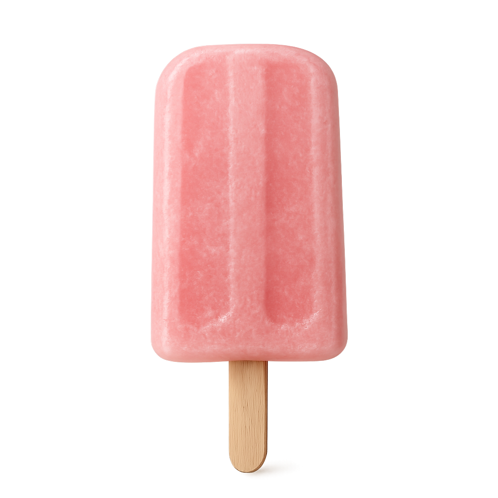 Pink popsicle with smooth frozen texture on a wooden stick