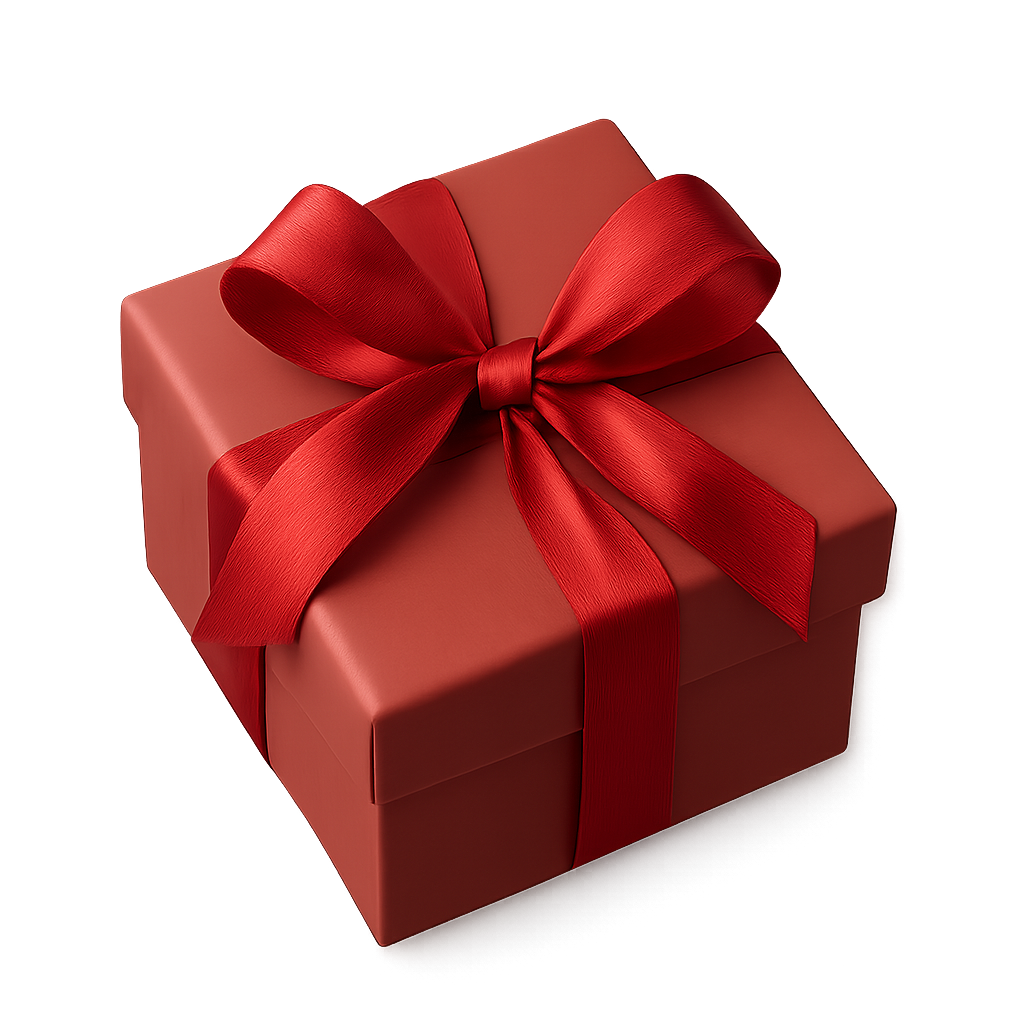 Red gift box tied with glossy ribbon