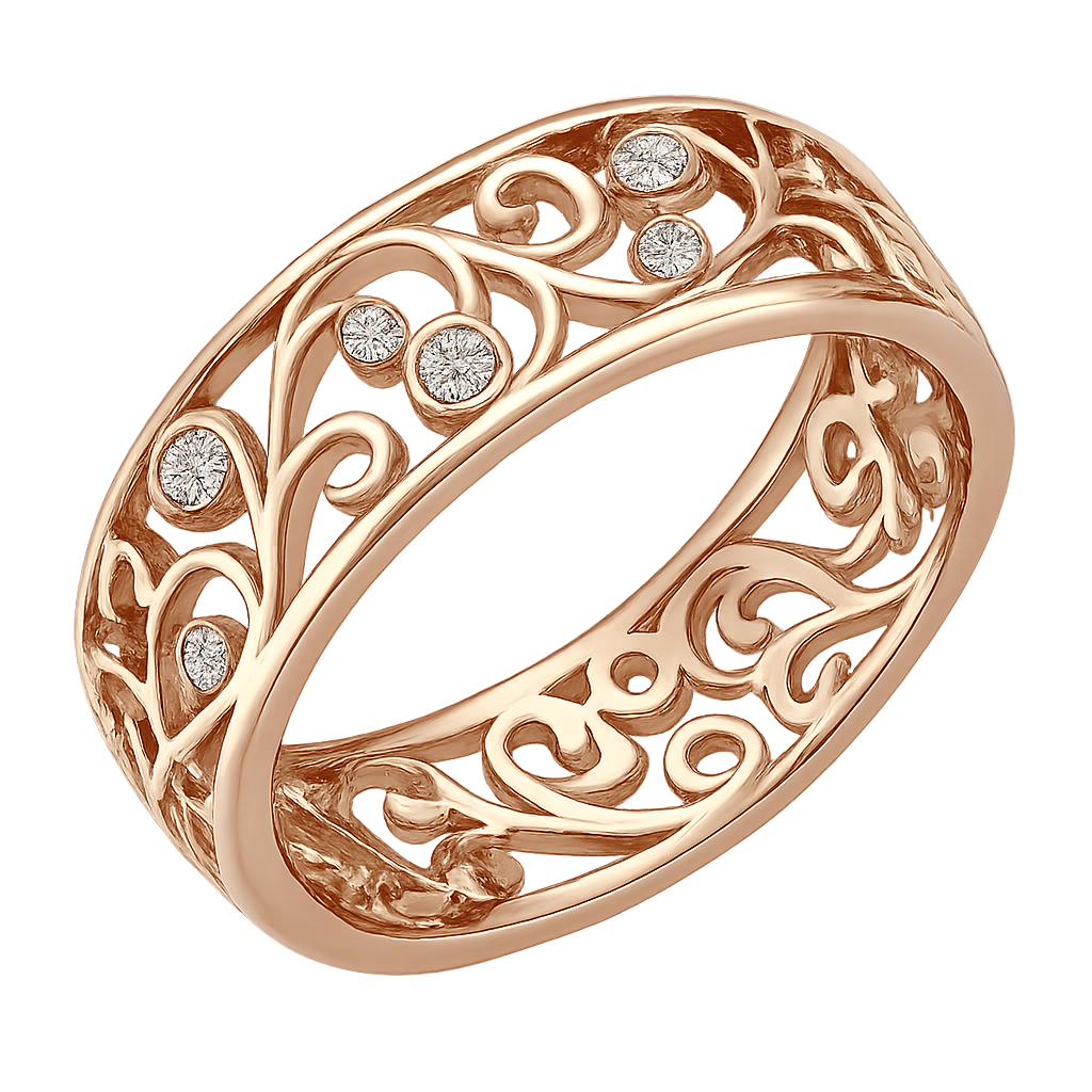 Ring in rose gold with diamonds isolated on transparent background