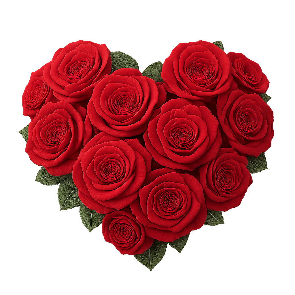Heart-shaped red rose design with detailed petals