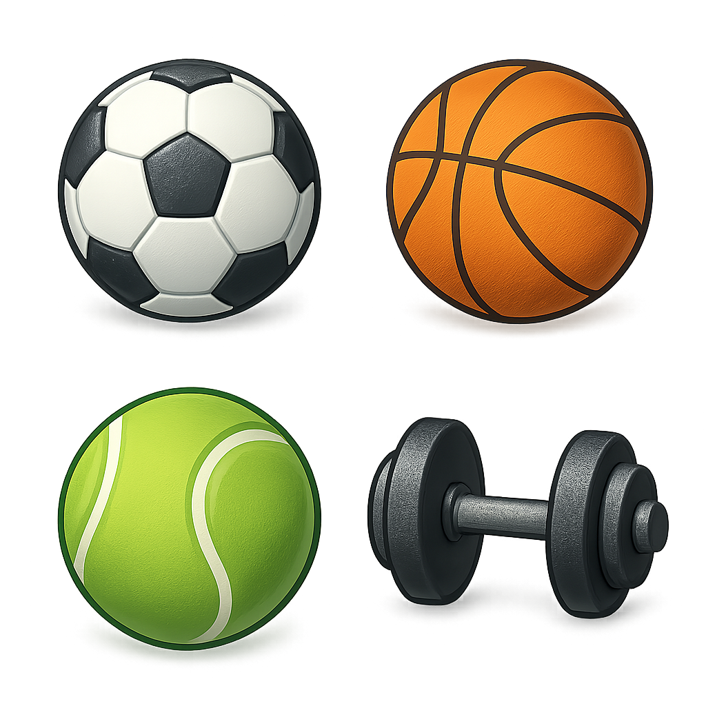 Conjunto de varios iconos deportivos sobre fondo transparente
