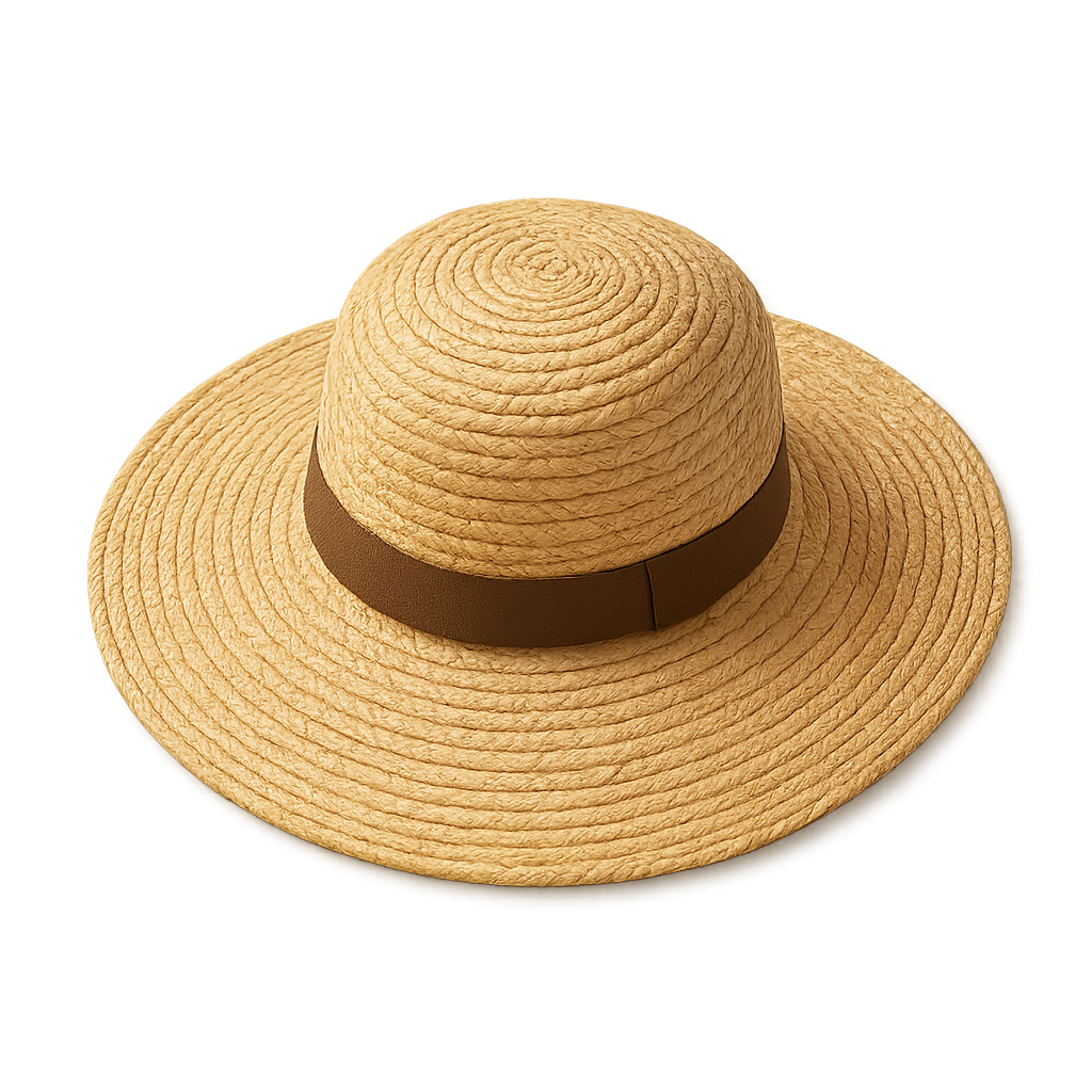 Straw summer hat decorated with ribbon