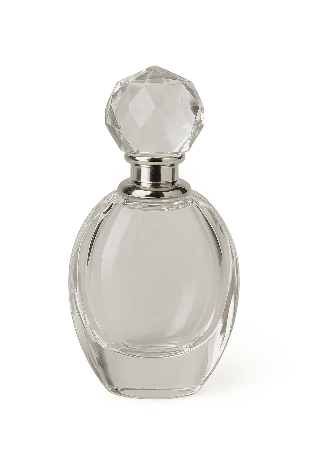 Botol parfum kosong transparan di latar belakang transparan