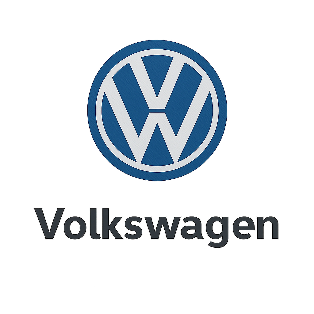 Volkswagen logo in silver and blue on transparent background