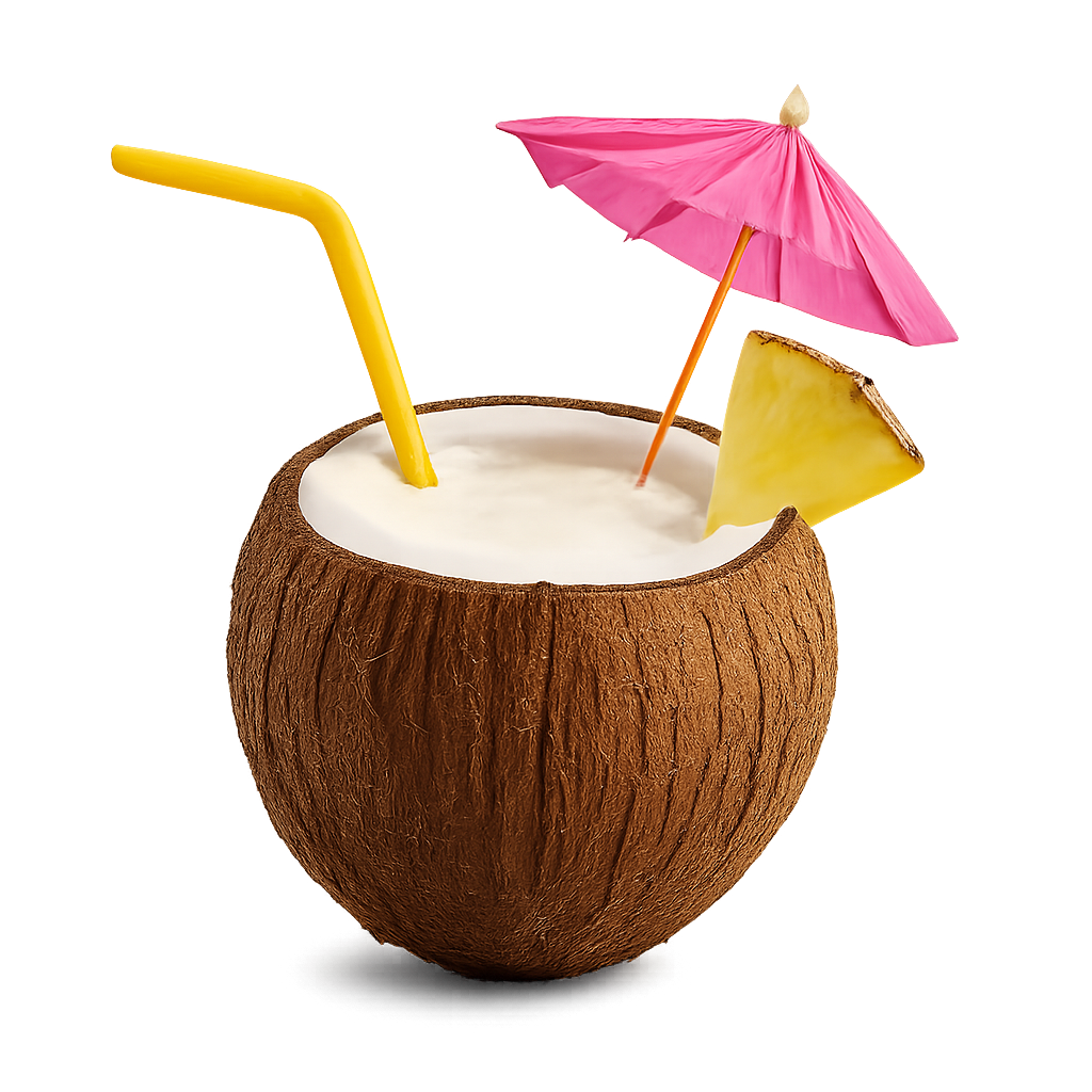 Tropical coconut with piña colada isolated on transparent background