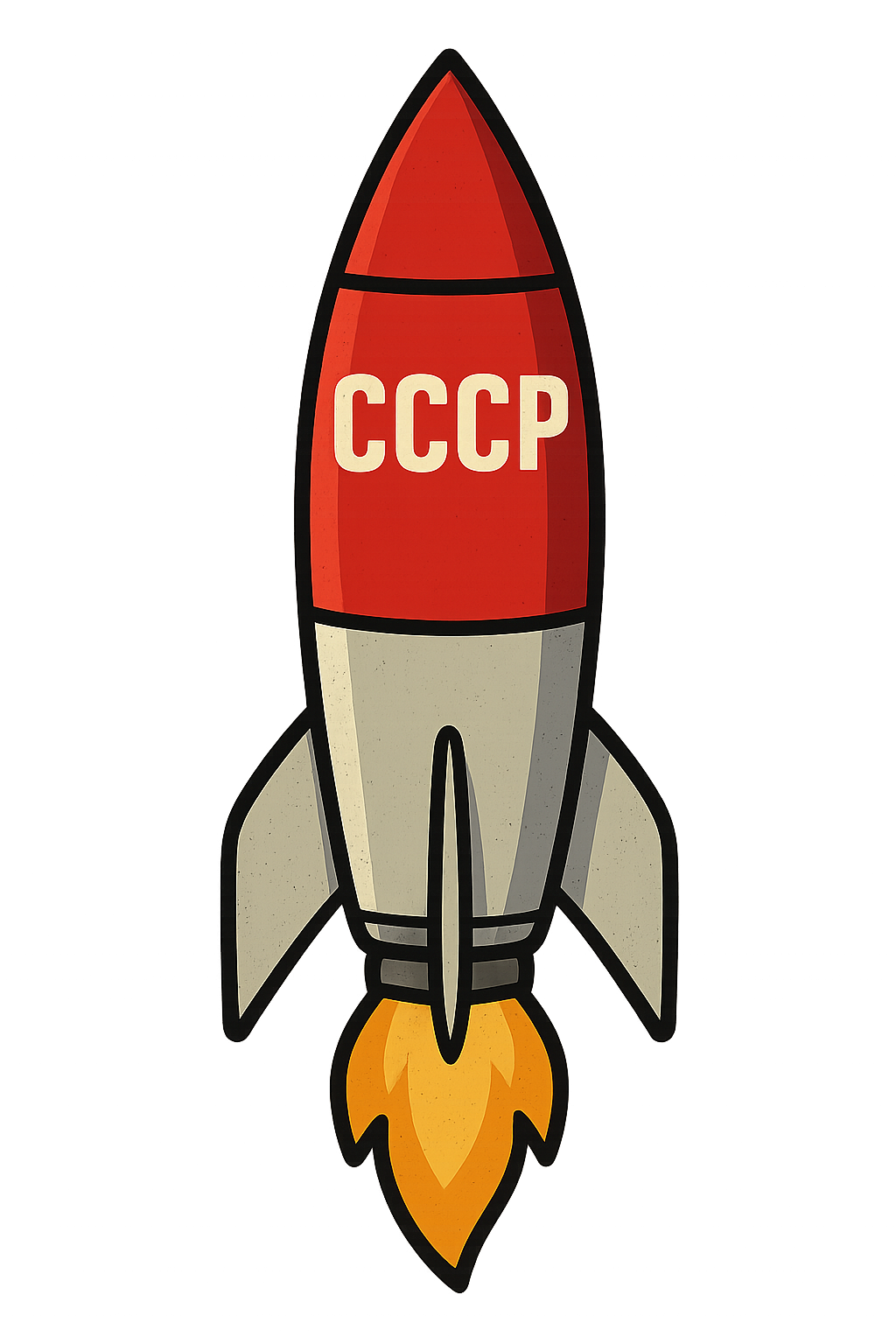 Cartoon-style Soviet rocket with red star on transparent background