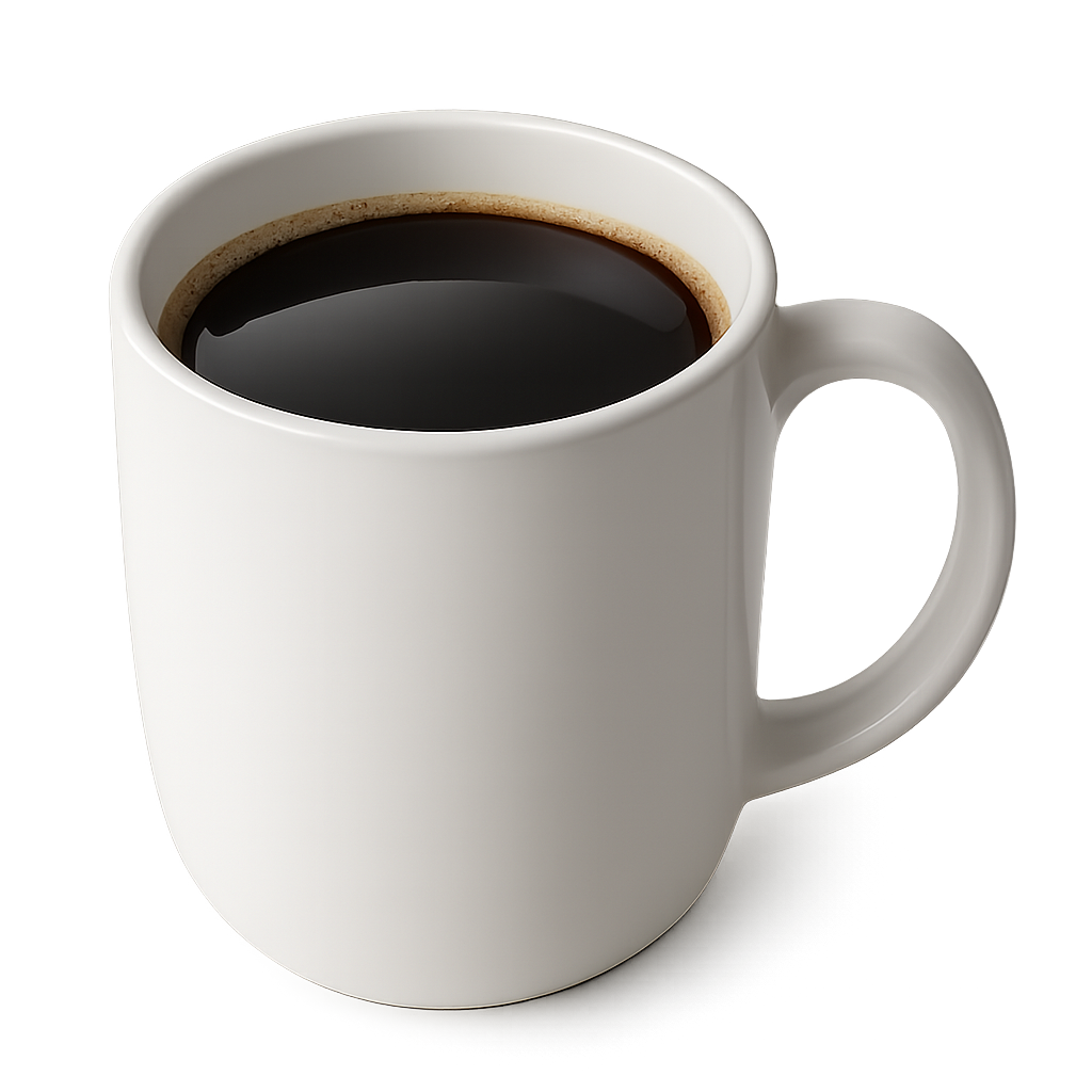 White ceramic coffee mug isolated on transparent background