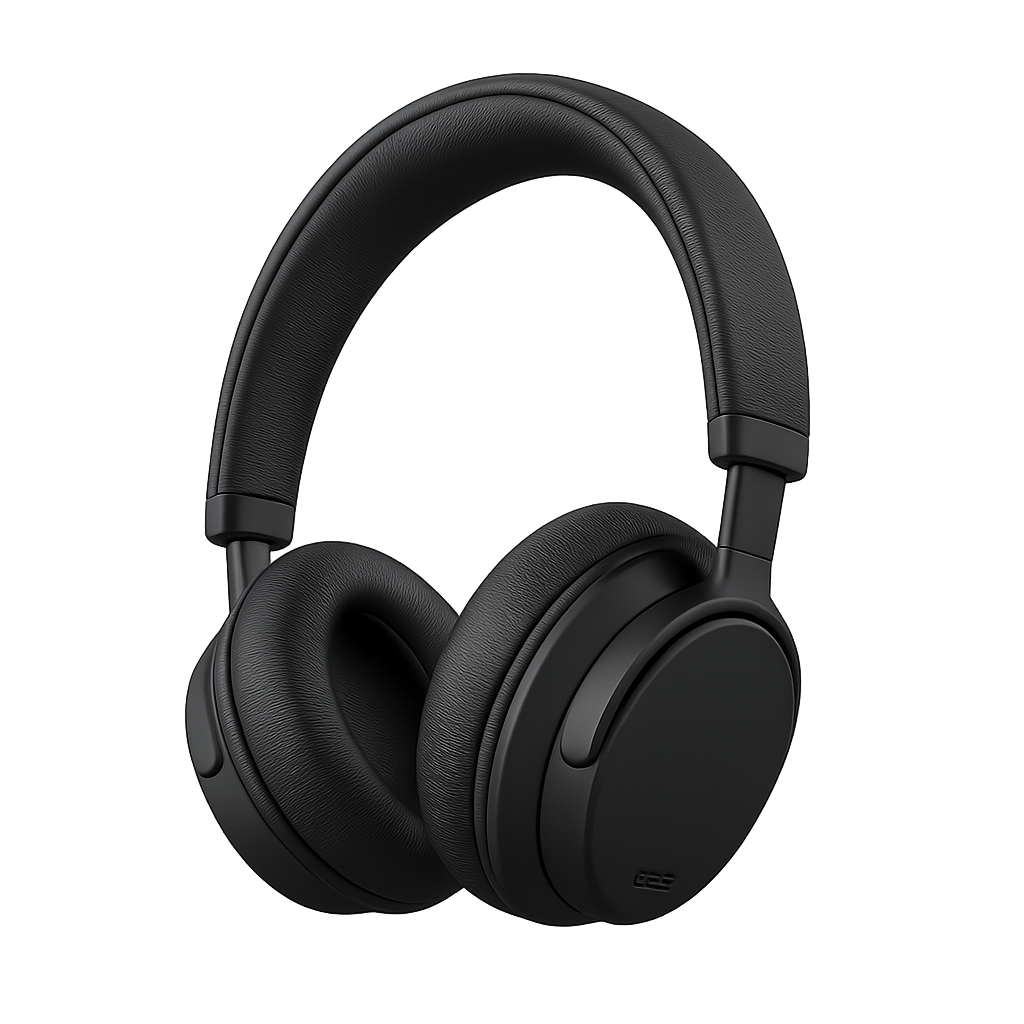 Headphone nirkabel hitam matte di latar transparan