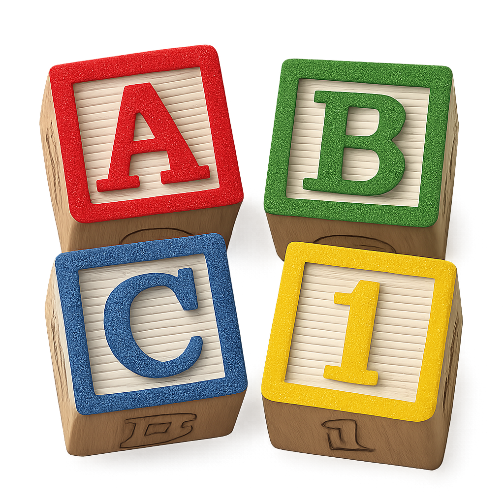 Wooden blocks with letters and numbers isolated on transparent background