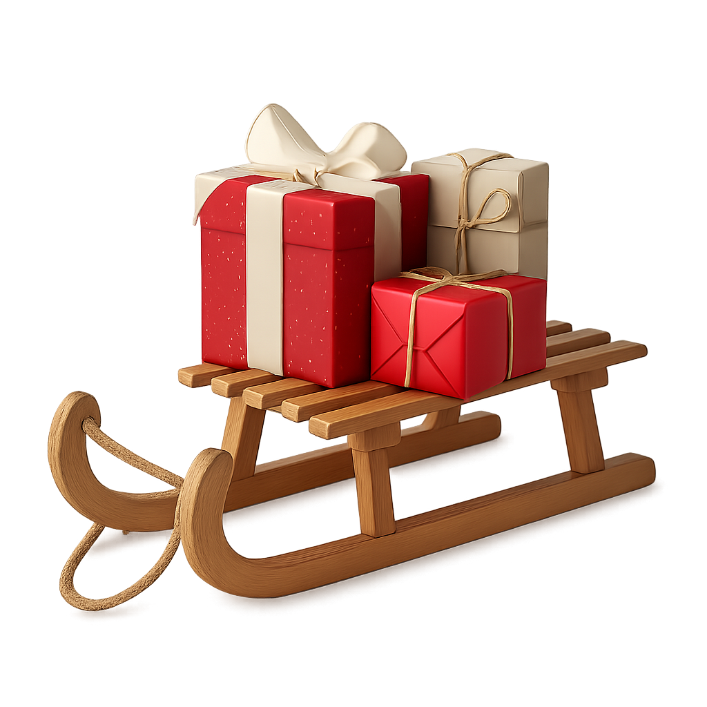 Wooden groom and gifts isolated on transparent background