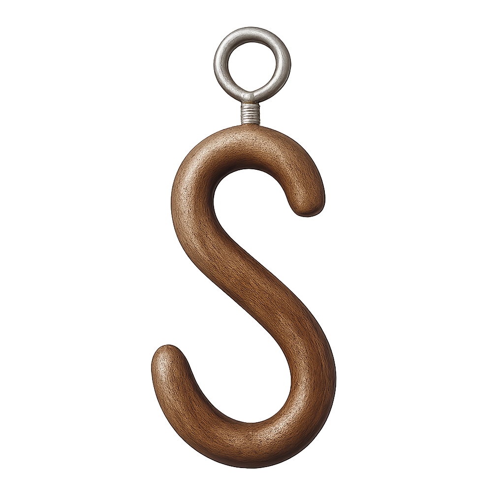 Wooden hook with metal screw isolated on transparent background