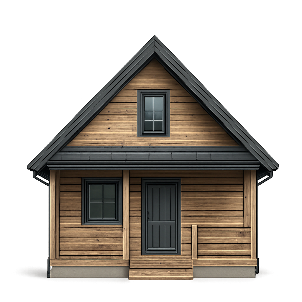 Rumah kayu gaya A-Frame di latar belakang transparan