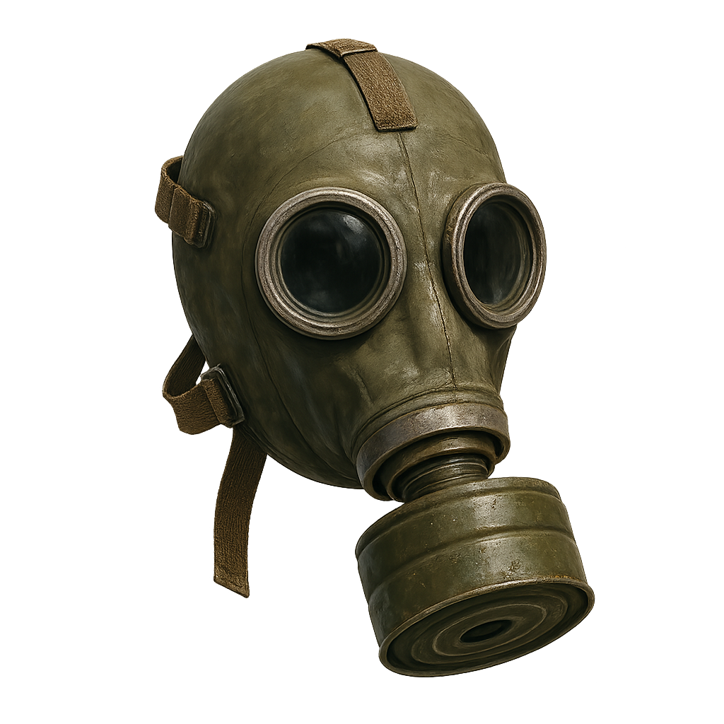 Old and worn protective mask isolated on transparent background
