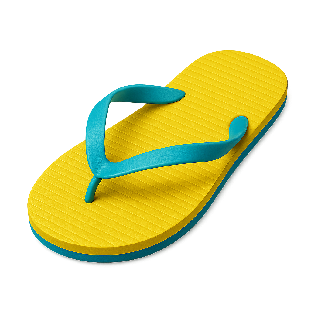 Yellow slipper with turquoise straps isolated on transparent background
