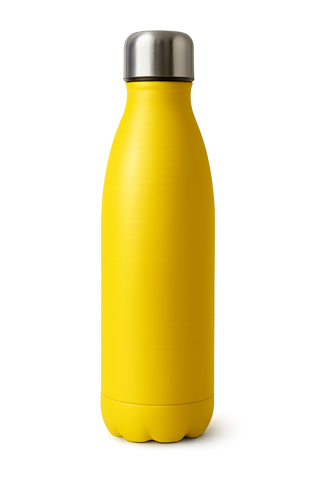 Botella de agua amarilla sobre fondo transparente