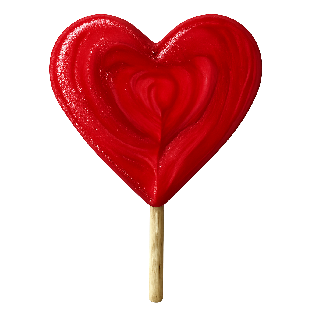Piruleta roja en forma de corazón sobre fondo transparente
