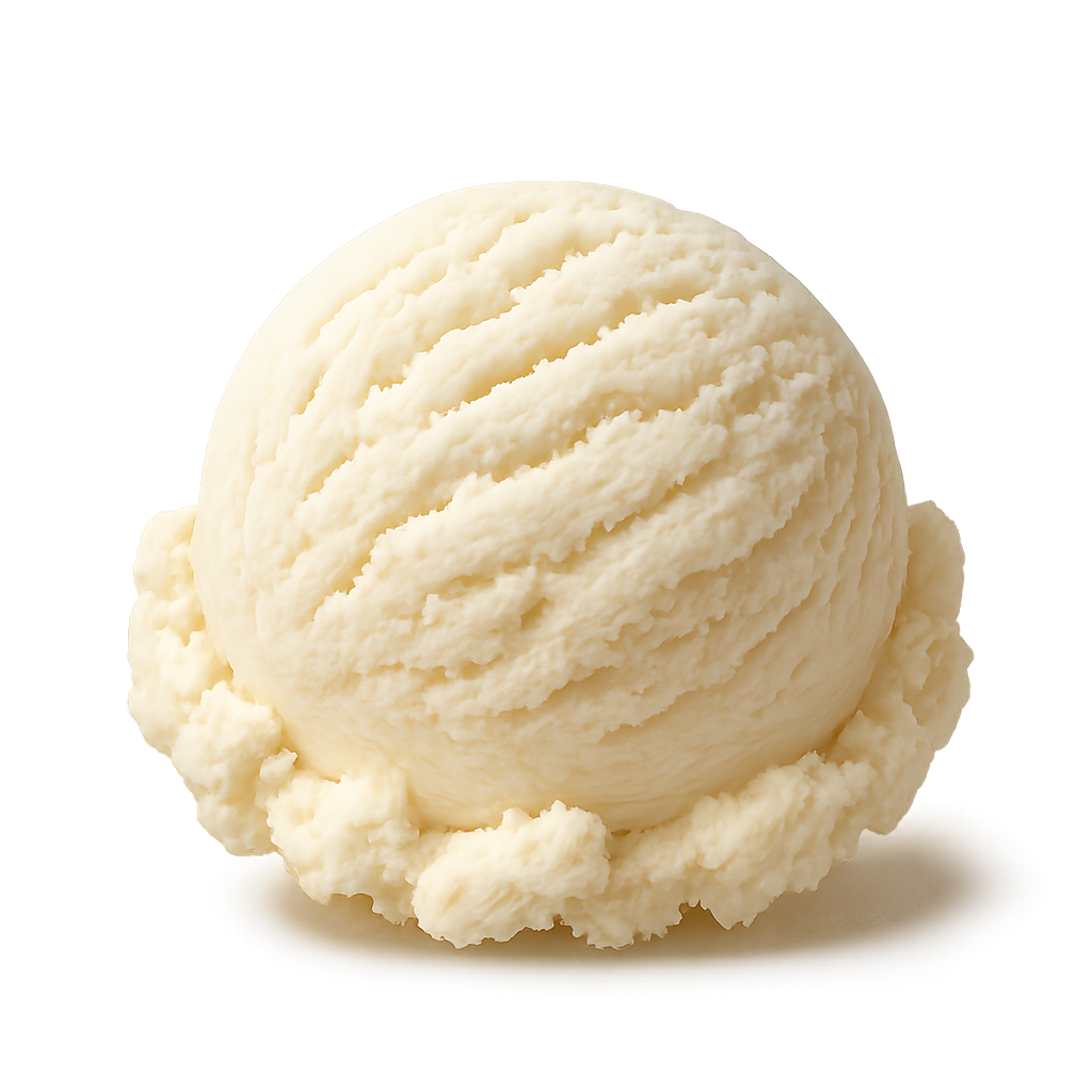 Bola de helado de vainilla sobre fondo transparente