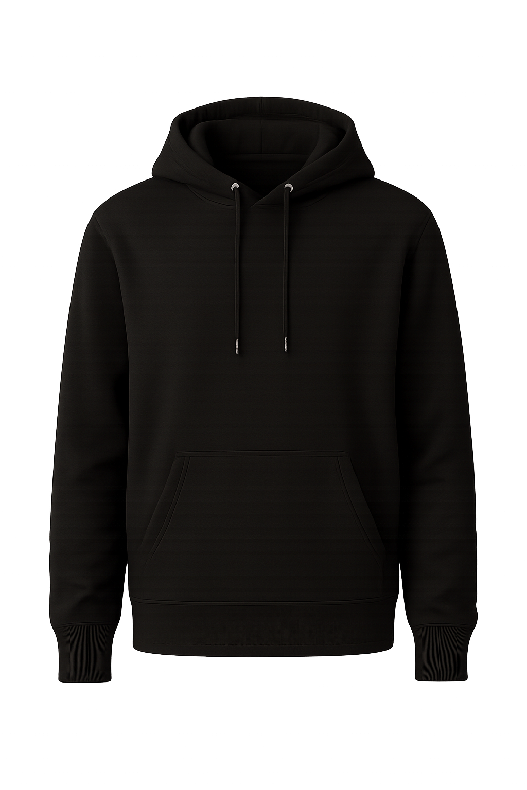 Black hoodie front view mockup isolated on transparent background