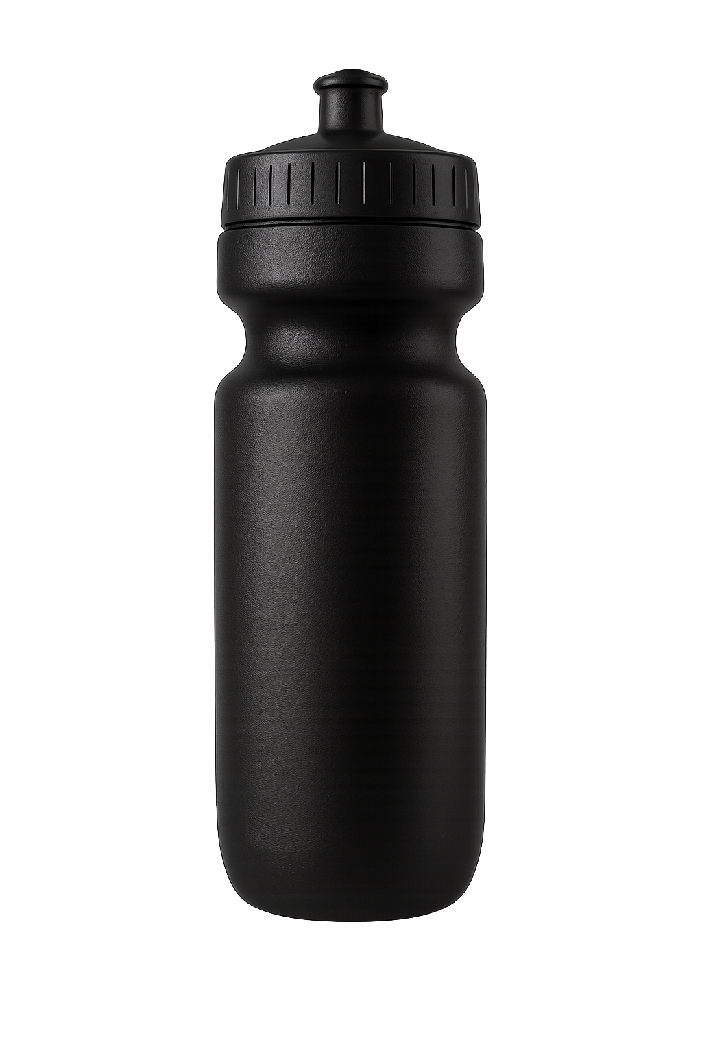 Black sport water bottle mockup on transparent background