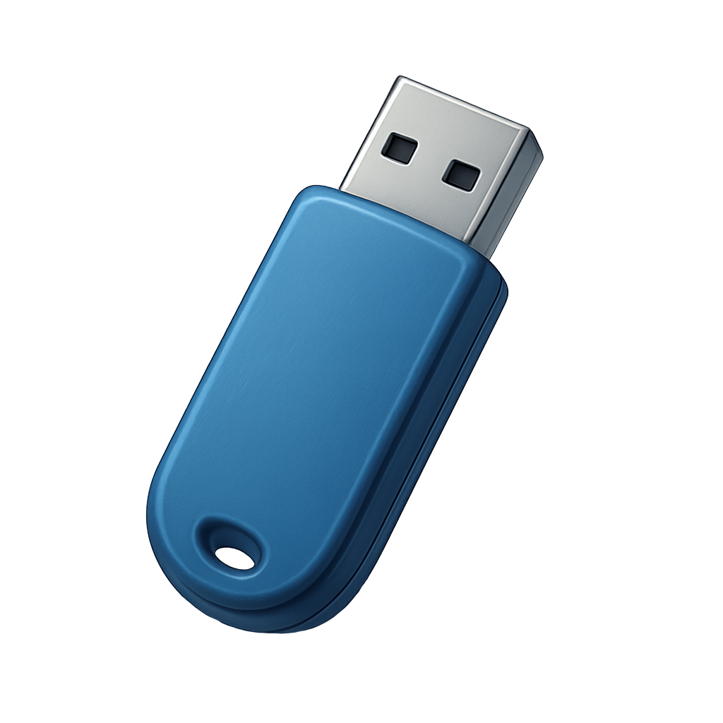 Flashdisk USB biru di latar belakang transparan