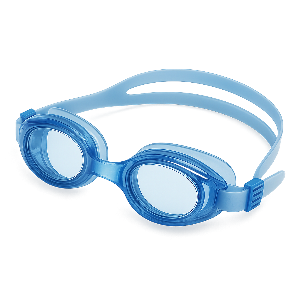 Gafas de natación azules sobre fondo transparente