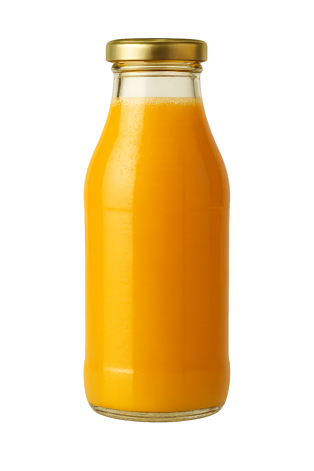 Botol plastik jus jeruk dengan tutup di latar belakang transparan
