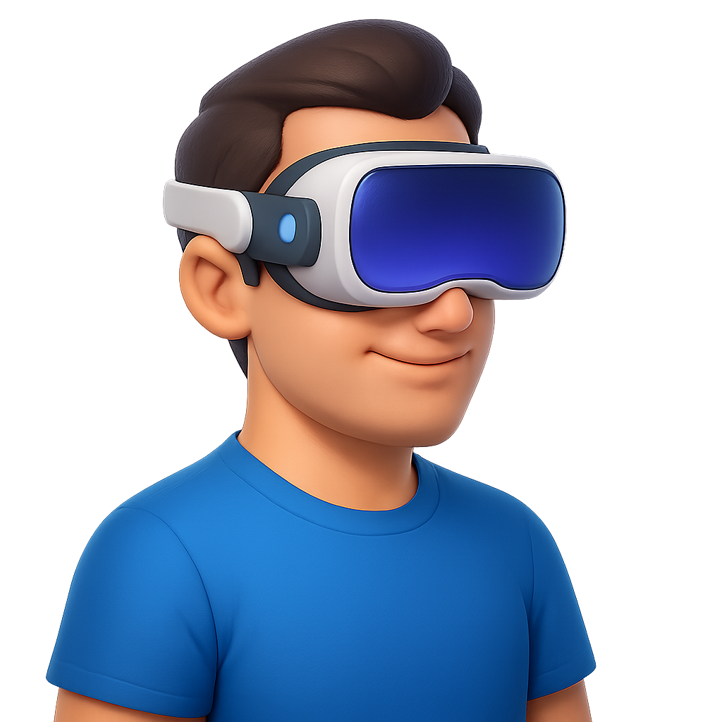 Boy wearing VR headset on transparent background