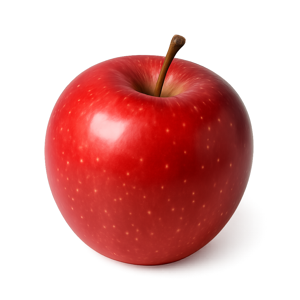 Glossy red apple on transparent background