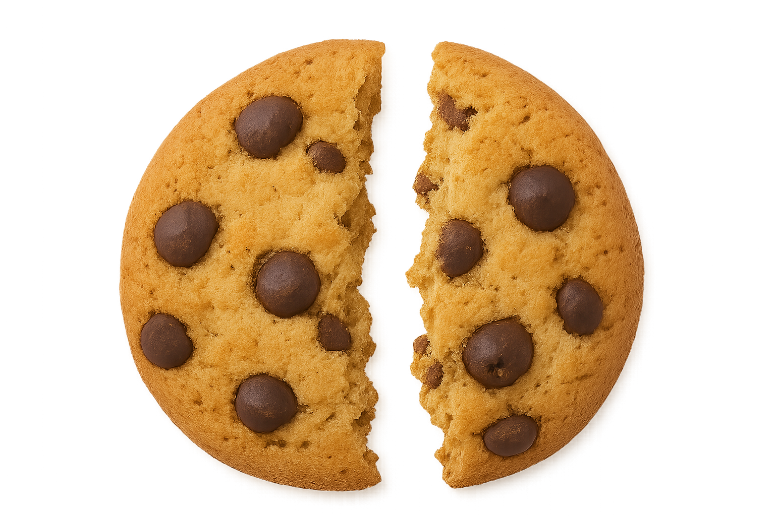 Galleta rota con chispas de chocolate PNG — snack dulce desmenuzado sobre fondo transparente Galleta con chispas de chocolate rota sobre fondo transparente