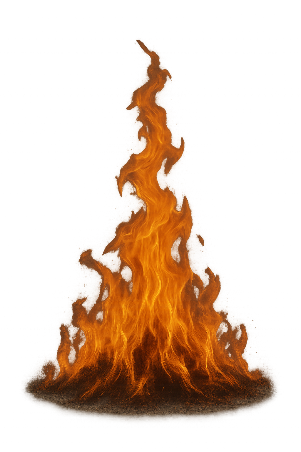 Burning fire flames isolated on transparent background