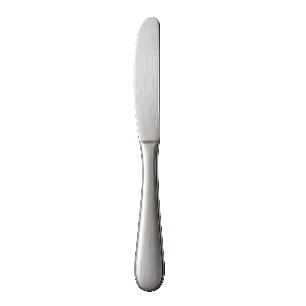 Metal butter knife on transparent background